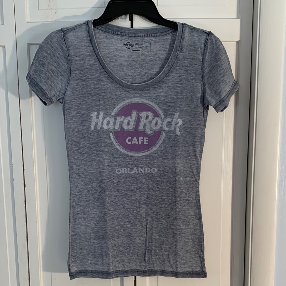 Hard Rock Cafe Gray Scoop Neck Fitted T-Shirt